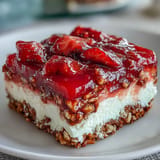 Layered strawberry pretzel jello salad dessert, a picnic favorite with crisp crust.