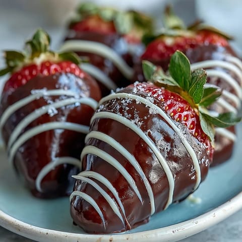 Glossy chocolate-covered strawberries on a tray, perfect for a romantic dessert or homemade gift.