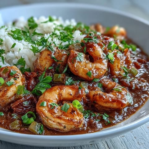 A spoonful of Classic New Orleans Étouffée reveals a rich, dark roux with tender shrimp and vegetables.