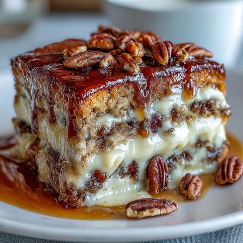 Golden-brown capirotada Mexicana layered with toasted bread, piloncillo syrup, nuts, and cheese, baked to sweet perfection.