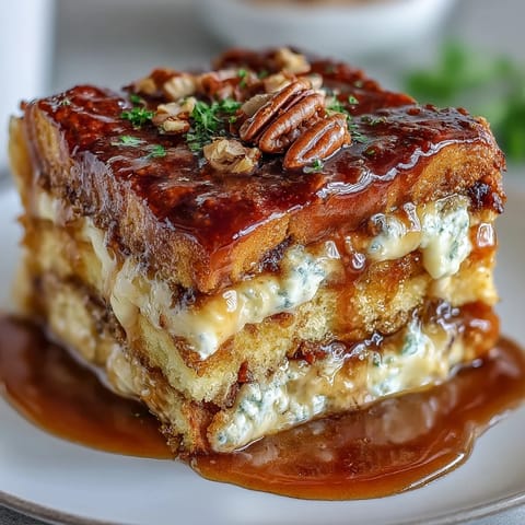 Rich Mexican bread pudding with layers of raisins, dried fruit, and crunchy pecans, drizzled with warm cinnamon-spiced syrup.