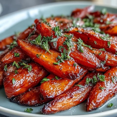 Honey Glazed Roasted Carrots with Thyme—golden carrots roasted to perfection with a sweet honey glaze and fragrant thyme. Honey Glazed Roasted Carrots with Thyme—tender carrots caramelized in the oven with honey, olive oil, and fresh thyme for a vibrant side dish. Honey Glazed Roasted Carrots with Thyme—oven-roasted carrots coated in a glossy honey-thyme glaze, finished with a squeeze of lemon for brightness.