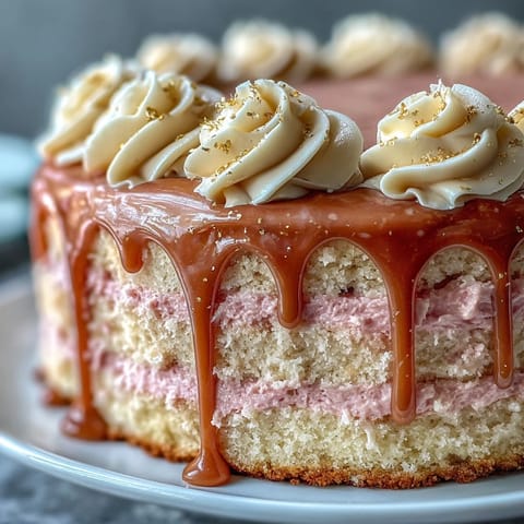 Elegant pink Bridal Shower Rosé Velvet Cake with shimmering gold drip.