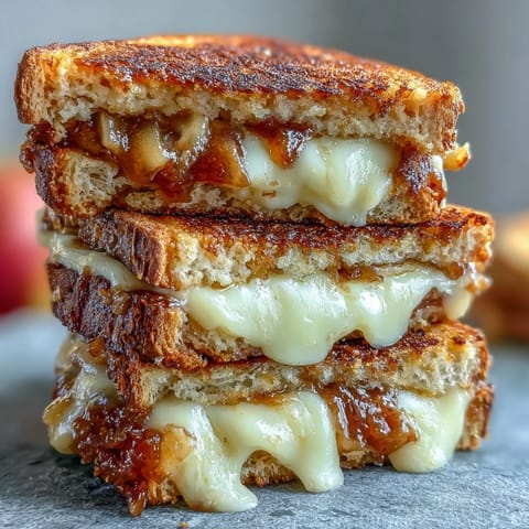 Melted Brie and sweet apple butter in a toasted Apple Butter Brie Grilled Cheese.