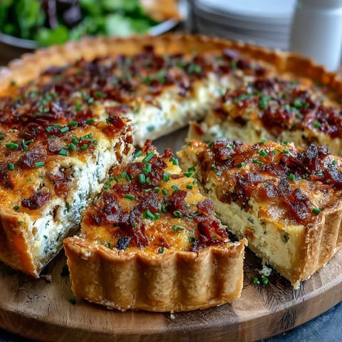Savory Light Lorraine Quiche slice with melted cheese, perfect for lunch.