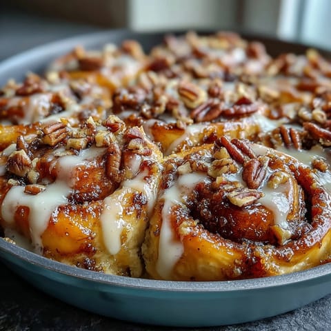 Warm peach cobbler cinnamon roll casserole with gooey peaches and cinnamon swirl.