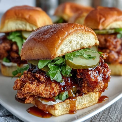 Golden brown fried chicken sandwich with spicy hot honey, perfect for lunch.