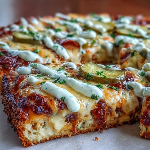 Golden Pickle Pizza with creamy ranch, a tangy, cheesy American favorite.
