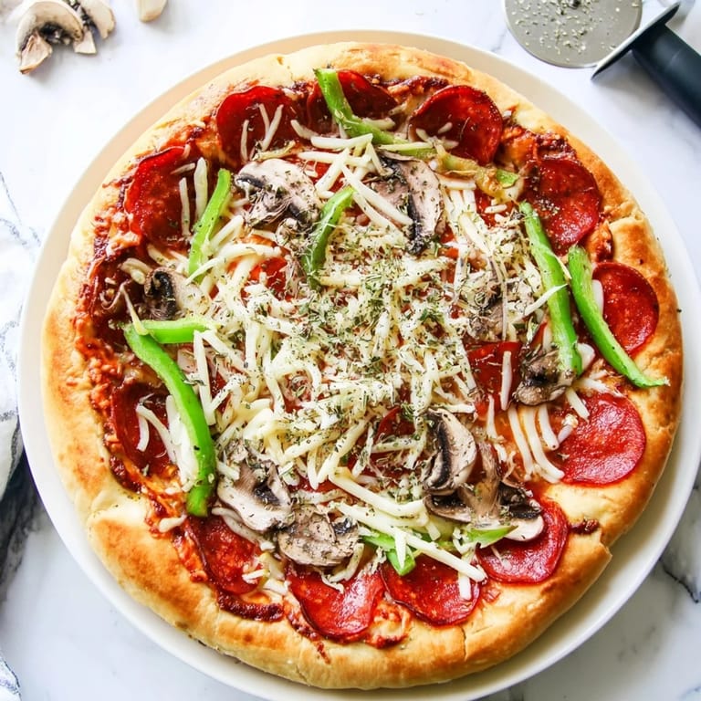 A golden-crusted Stuffed Crust Pizza sliced into wedges, featuring rich tomato sauce, bell peppers, mushrooms, and bubbling mozzarella cheese.