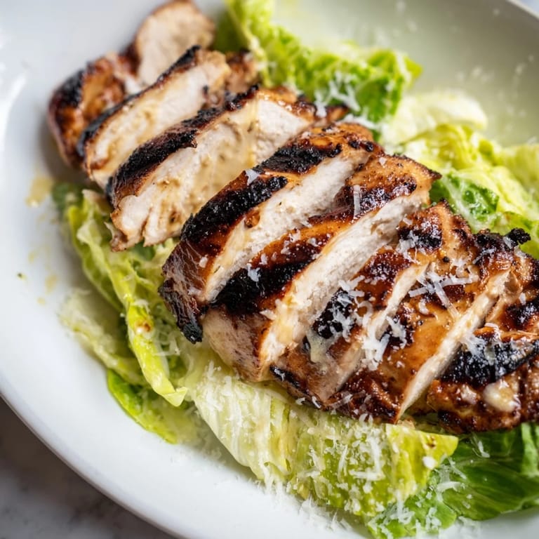 Grilled Caesar Chicken Sandwich served on a plate with pickles and chips for a meal.