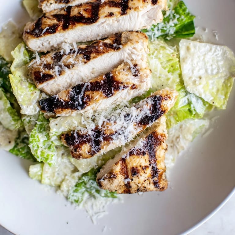 A close-up of Caesar Chicken Sandwich with melted Parmesan, tomato slices, and fresh greens.