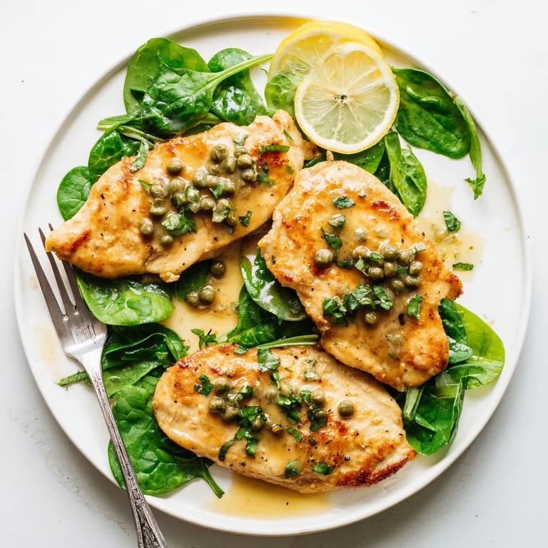 Spinach Lemon Butter Chicken with golden seared chicken and fresh parsley garnish for an elegant dinner.