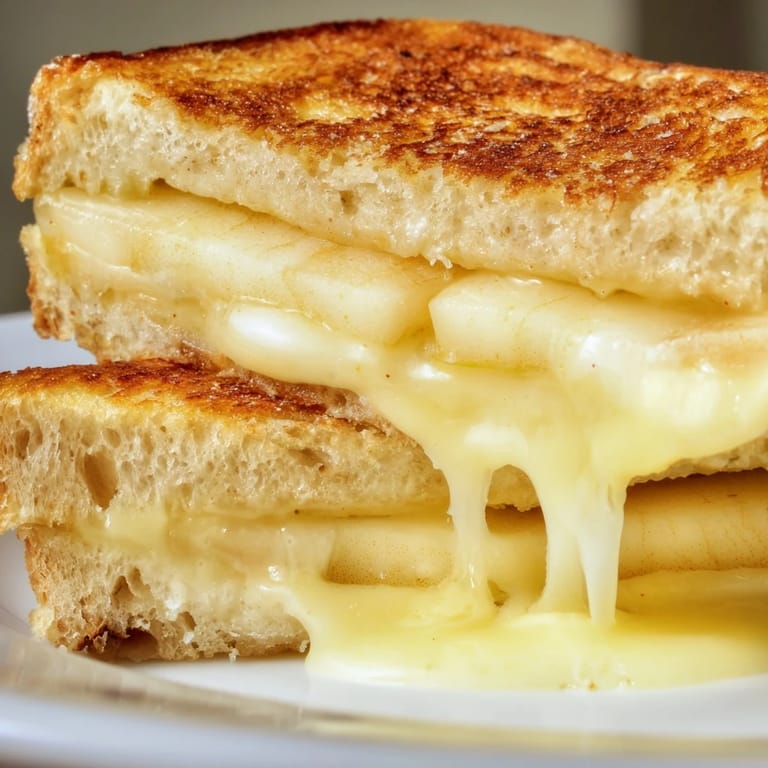 Smoked Gouda & Apple Grilled Cheese on buttery sourdough, with crisp apple peeking from the melted cheese.