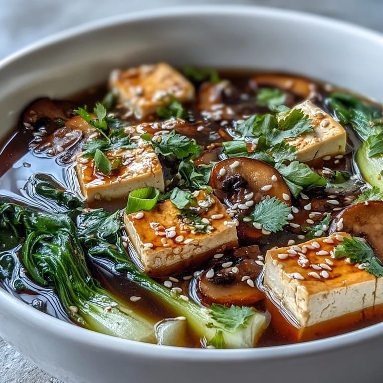 Comforting tofu and vegetable soup with a fragrant broth, ready to be devoured.