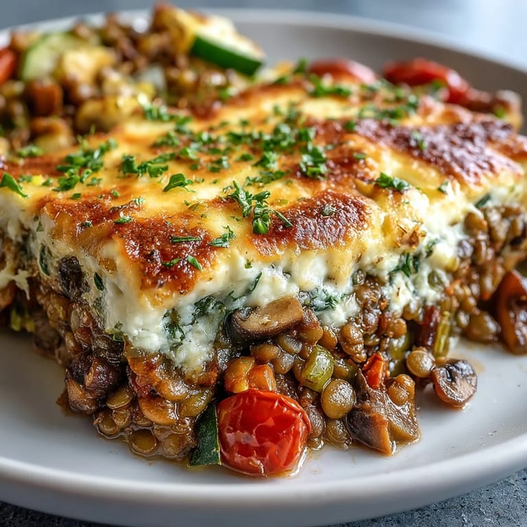 Deliciously seasoned green lentil casserole, perfect for a wholesome dinner.