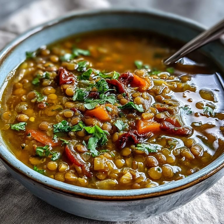 Savory Mung Bean Soup, a golden bowl ready to be garnished with lemon.
