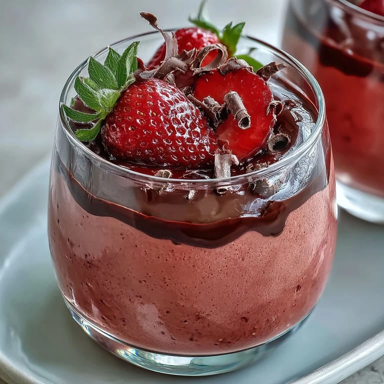 Light and airy strawberry mousse, crowned with glossy chocolate ganache and a fresh berry garnish.