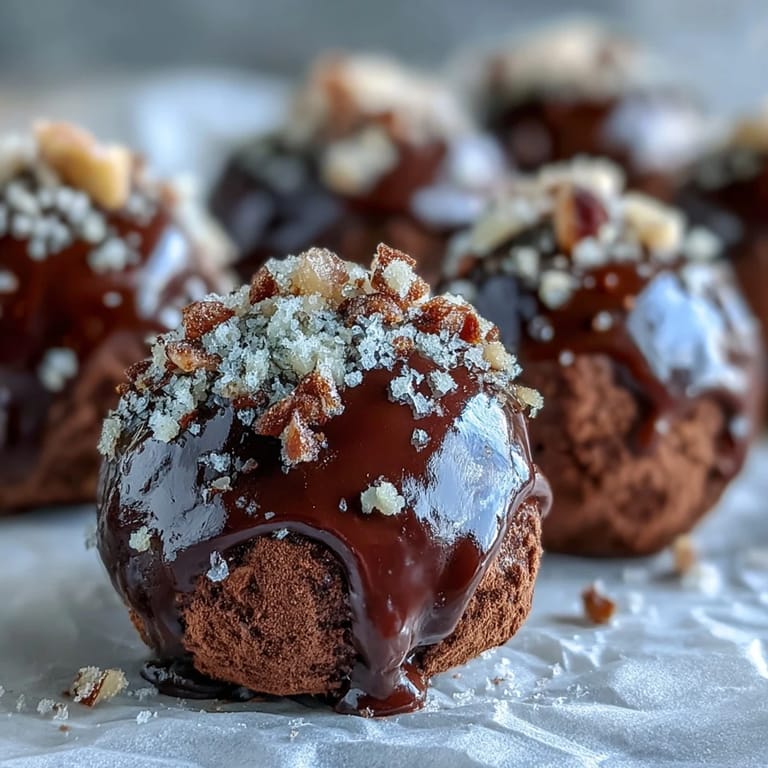 Chocolate truffles dusted in powdered sugar, resting on parchment for easy serving after chilling.