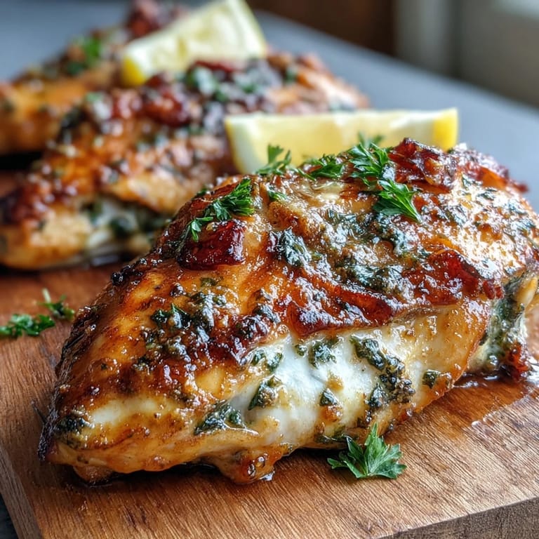 Perfectly cooked Oven Baked Chicken Breast served on a plate with roasted broccoli and a lemon wedge for squeezing.