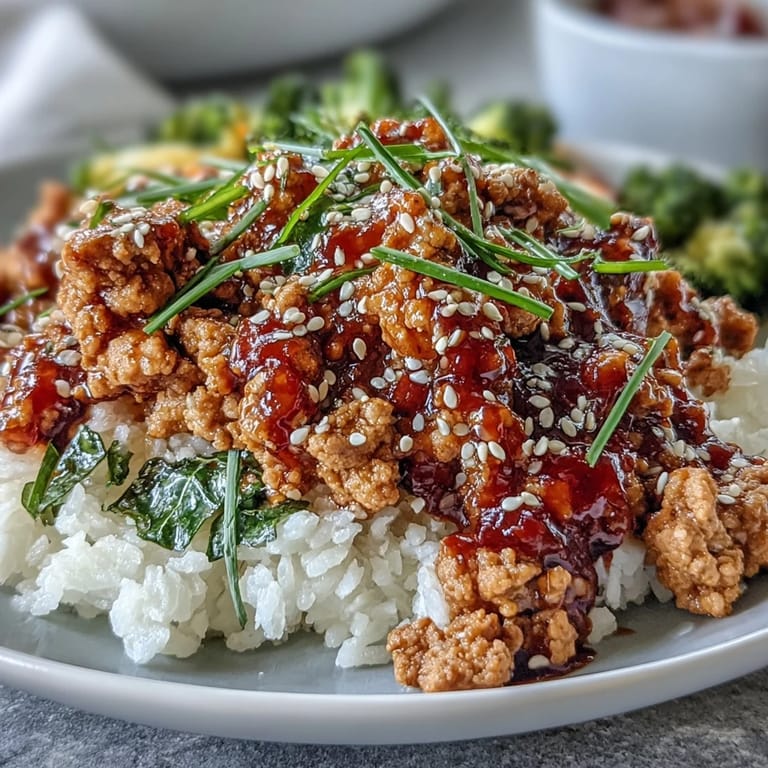 Ready in 30 minutes, Korean-Style Ground Turkey simmered in a spicy-sweet sauce. Toasted sesame seeds and fresh chives garnish this protein-packed meal served over fluffy rice.