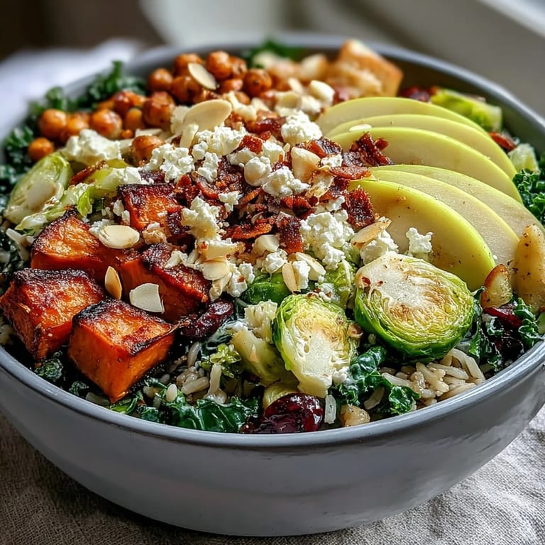Colorful Fall Harvest Bowl featuring diced apples, celery, and roasted veggies, served warm for a nourishing autumn meal.