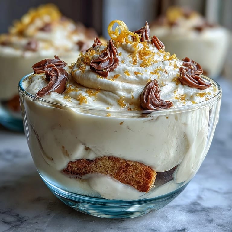 Individual limoncello tiramisu cups combine airy mascarpone cream, tangy lemon syrup, and ladyfinger layers for a refreshing dessert.