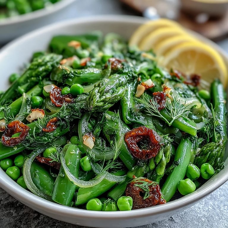 Lemon-dressed shaved asparagus and pea salad with Parmesan, pine nuts, and radishes, perfect for a light spring meal.