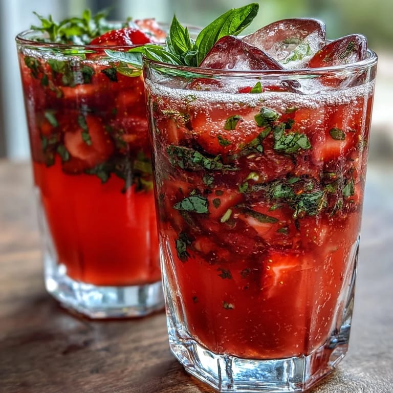 Refreshing strawberry basil lemonade mocktail served in a clear pitcher, garnished with basil sprigs and sliced strawberries for a summer-ready drink.