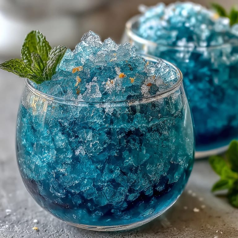Refreshing summer slushie blending tangy lemon and sweet blue raspberry syrup, served with mint leaves for a cool, fruity drink.