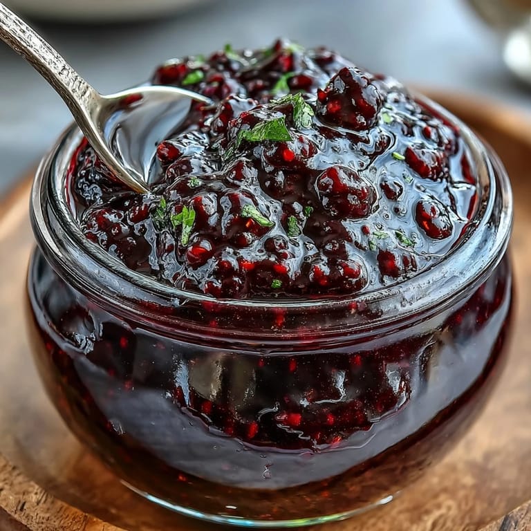 Spicy-sweet Blackberry Jalapeño BBQ Sauce simmering in a rustic saucepan.