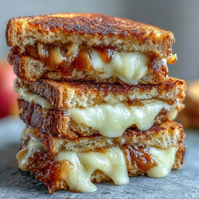 Melted Brie and sweet apple butter in a toasted Apple Butter Brie Grilled Cheese.
