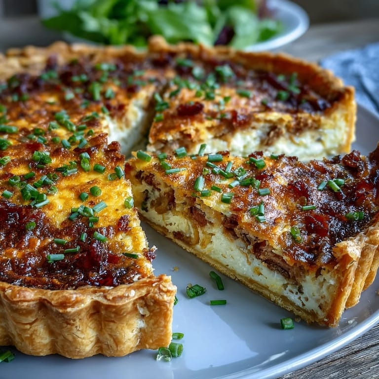 Warm Light Lorraine Quiche featuring turkey bacon, a healthy dinner option.
