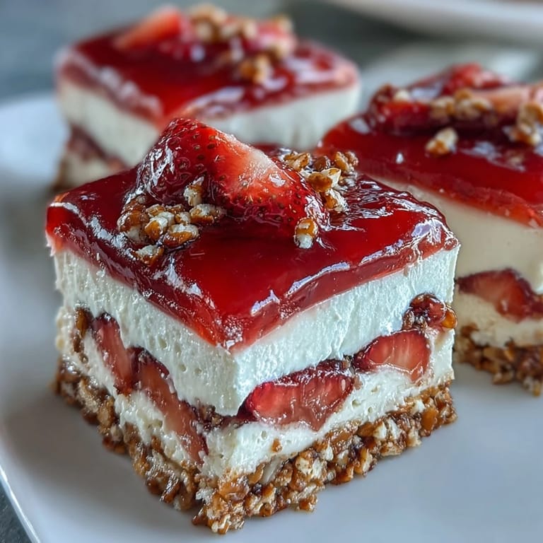Delectable strawberry pretzel jello salad showcases creamy layers and fresh fruit.