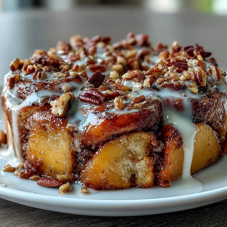Comforting baked peach cobbler cinnamon roll casserole, perfect for brunch.