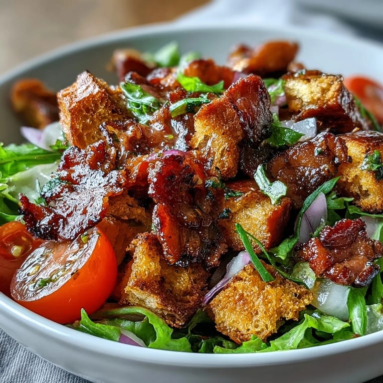 A colorful Cornbread BLT Panzanella, perfect for a summer lunch.