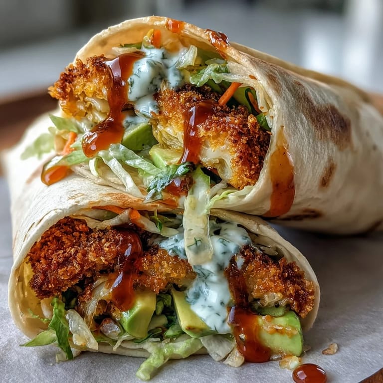 Enjoy these flavorful crispy cabbage buffalo wraps, a hearty vegetarian delight.