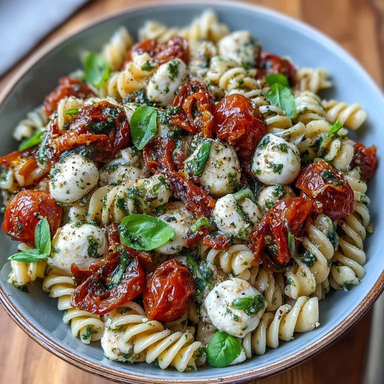 Colorful Tomato Mozzarella Pesto Lunchbox Pasta, ready for a delicious, quick lunch.