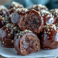 Freshly rolled chocolate truffles coated in cocoa powder, with a rich ganache center, ready for a dessert platter.