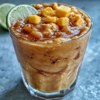 Vibrant frozen mango mocktail layered with tangy chamoy and zesty lime, topped with spicy Tajín rim for a festive Cinco de Mayo treat.