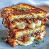 Warm Apple Butter Brie Grilled Cheese with golden crust, gooey melted cheese.